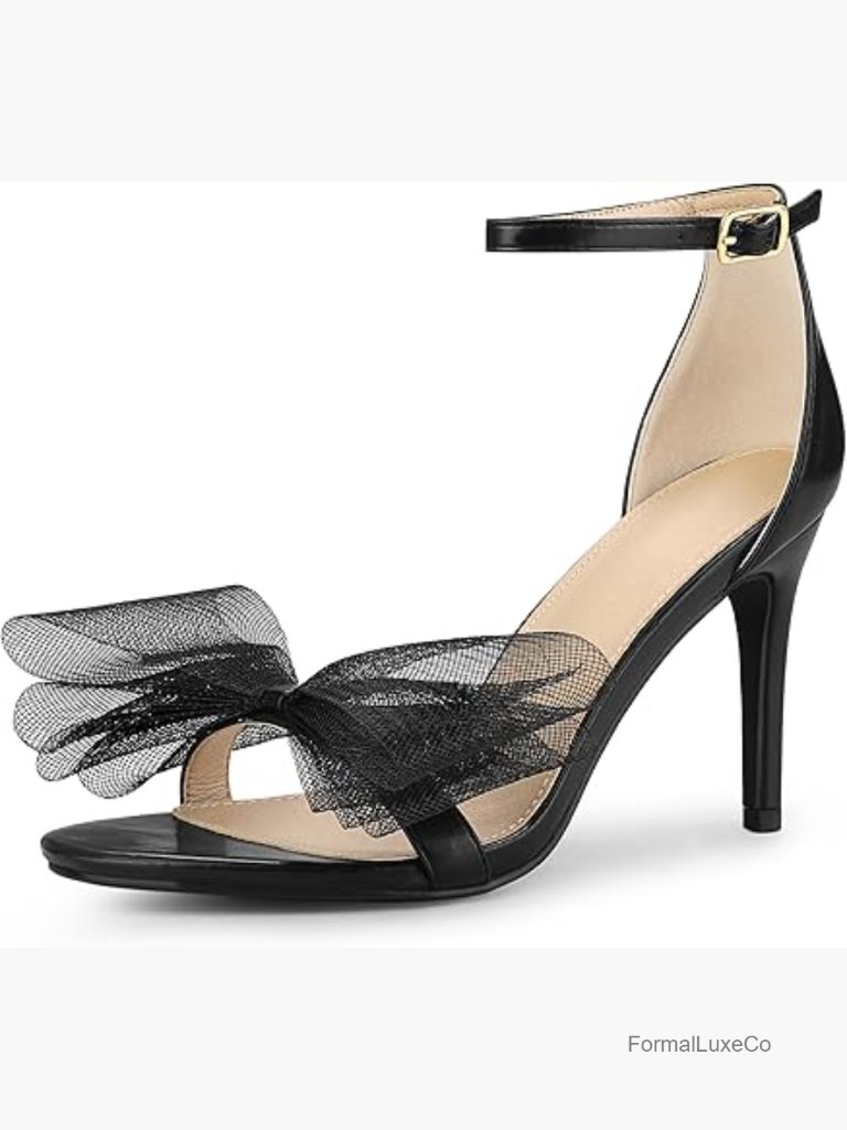 Open Toe High Heels Ankle Strap Bow Stiletto Sandals
